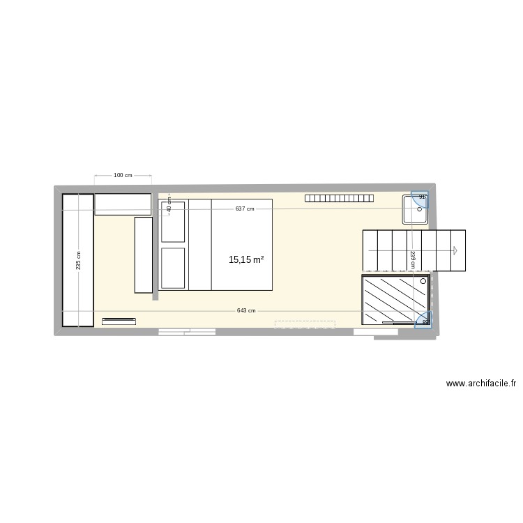 chambresabine. Plan de 1 pièce et 15 m2