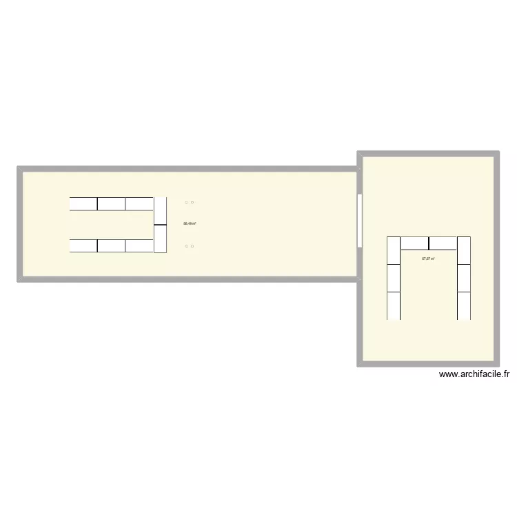 Bel &eacute;tage config petits U. Plan de 2  et 156 m²