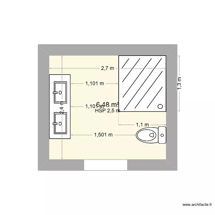 Salle de bain. Plan de 1 pièce et 6 m²
