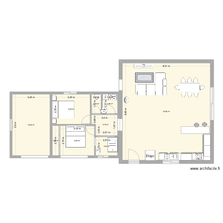 L O AZAS. Plan de 9 pièces et 122 m2