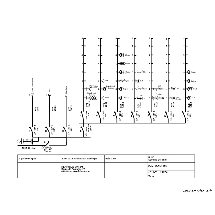 Sch&eacute;ma unifilaire mod.1. Plan de 