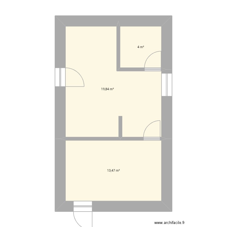 Rdc. Plan de 3 pièces et 37 m2