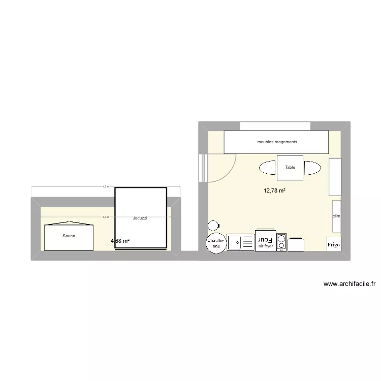 cuisine bulle new. Plan de 2  et 17 m²