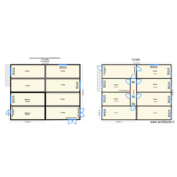 Projet superposable. Plan de 18  et 223 m²