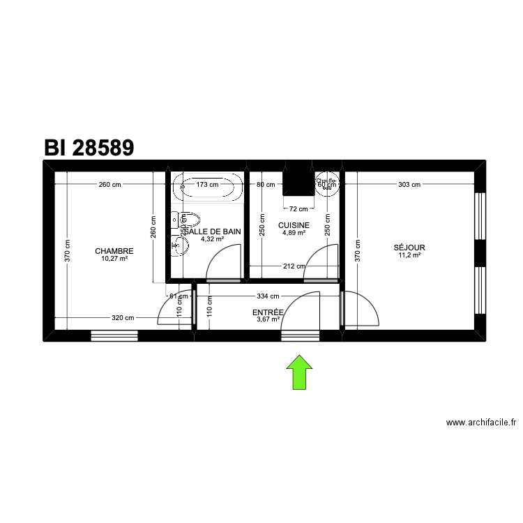 BI 28589.. Plan de 6 pièces et 35 m2