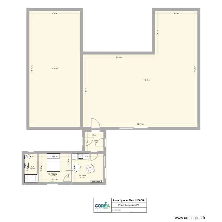 paga P1. Plan de 6  et 207 m²