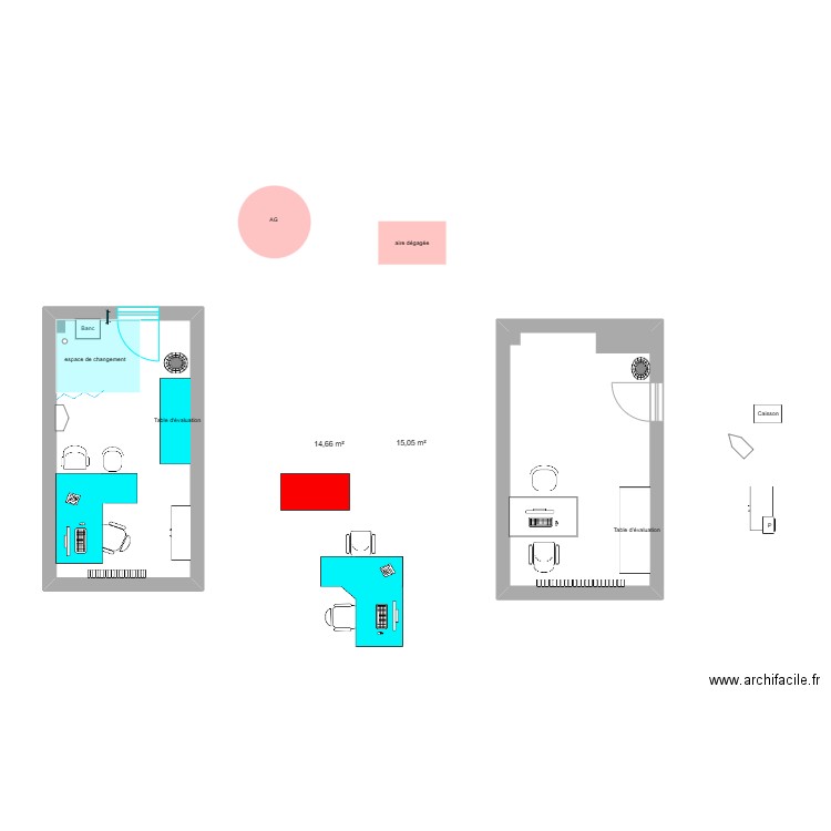 Bureau du médecin. Plan de 2 pièces et 30 m2