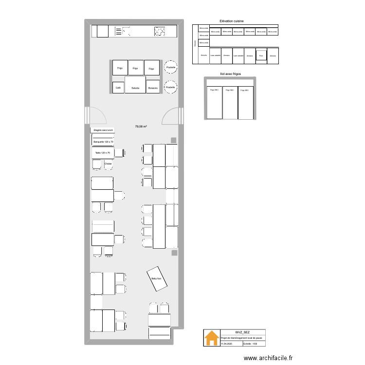 WVZ_SEZ Locval de pause. Plan de 1 pièce et 80 m2