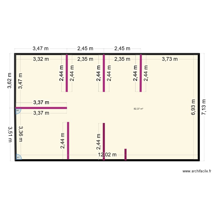 Lily. Plan de 1 pièce et 82 m2