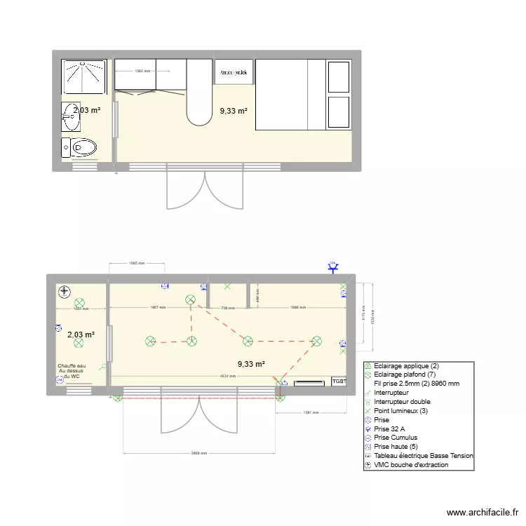 Plan Vaida. Plan de 4 pièces et 23 m²