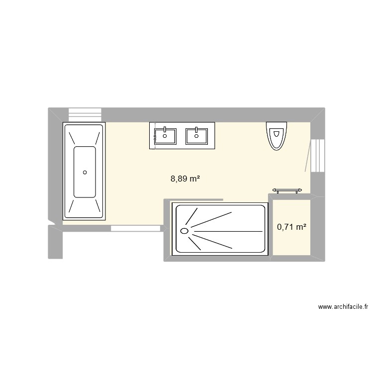 sdbain les marines. Plan de 2 pièces et 10 m2