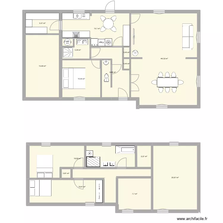 RDC apres. Plan de 15  et 174 m²