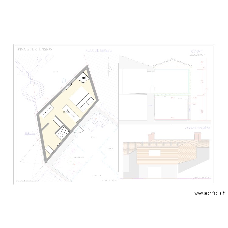 Plan réel Nathan. Plan de 1 pièce et 23 m2