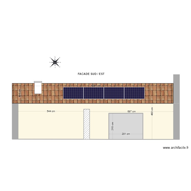 Façade sud / est. Plan de 2 pièces et 37 m2