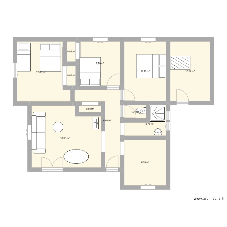 Vieux Boucau Projection 2. Plan de 12 pièces et 83 m2