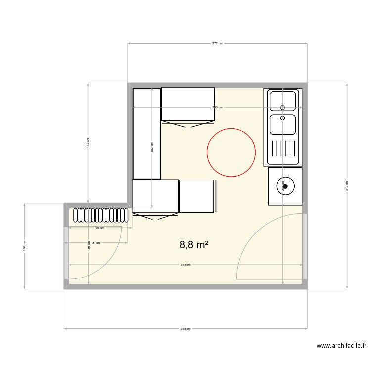 Buanderie.v2. Plan de 1 pièce et 9 m2