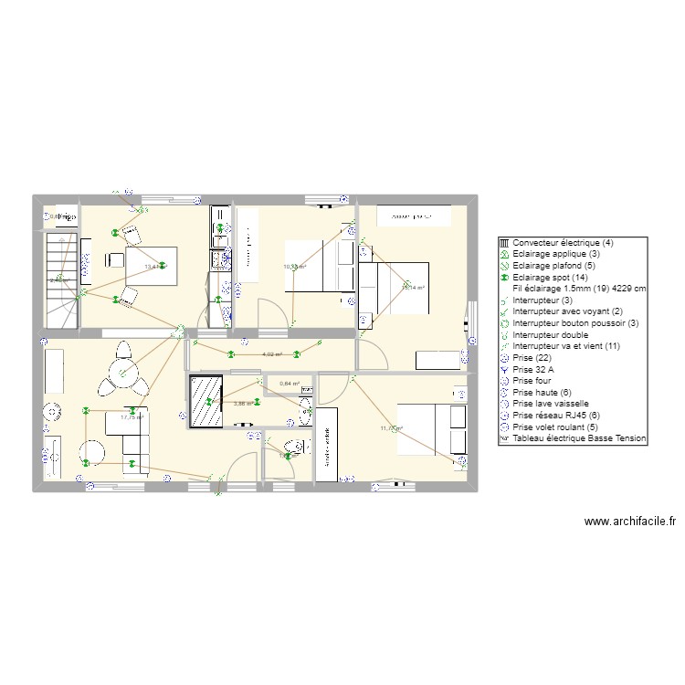 Gabard. Plan de 11 pièces et 80 m2