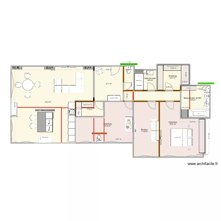Version grande buandrie. Plan de 10 pièces et 124 m² Version grande buandrie. Plan de 10 pièces et 124 m²