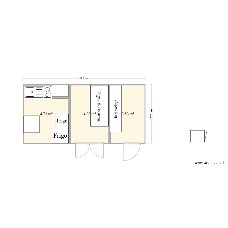 Abri jardin. Plan de 3 pièces et 12 m2