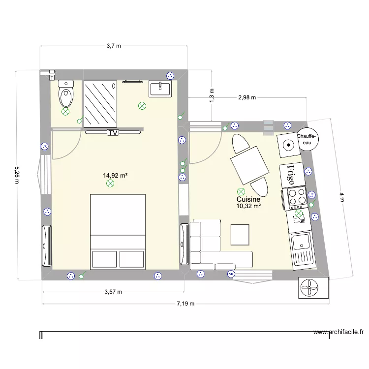 Apparte lolo 2 au dessus chamca. Plan de 2  et 25 m²