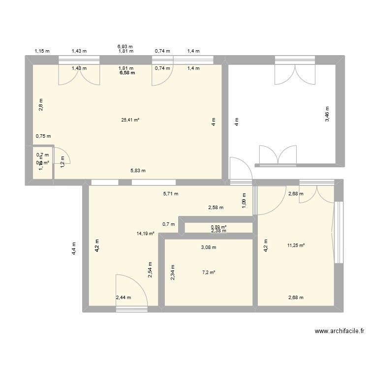appartement bron. Plan de 6 pièces et 60 m2