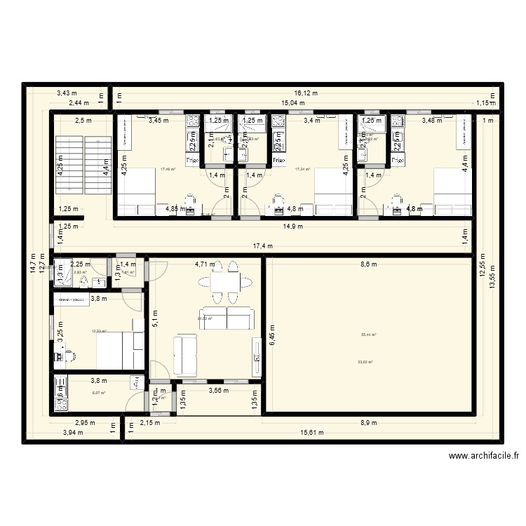 ETAGE BLED. Plan de 16 pièces et 268 m2
