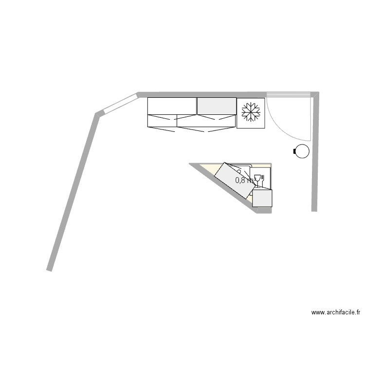 Cuisine. Plan de 1 pièce et 1 m2