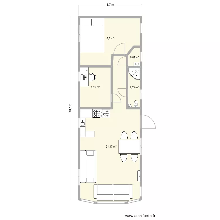 caravan. Plan de 5  et 36 m²