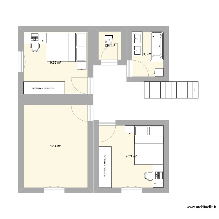 etage. Plan de 5 pièces et 36 m2