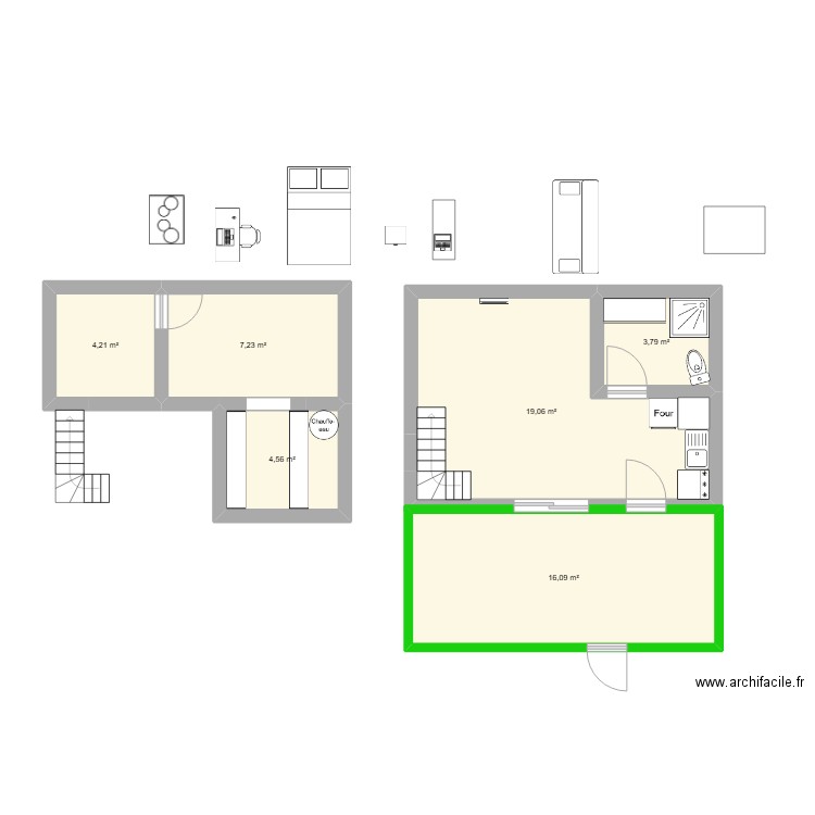 Appart Lyon. Plan de 6 pièces et 55 m2