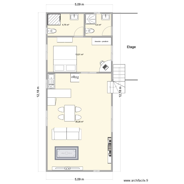 Yenn RDC. Plan de 4 pièces et 57 m2