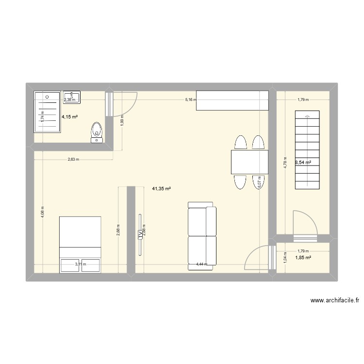appart 4. Plan de 4 pièces et 56 m2