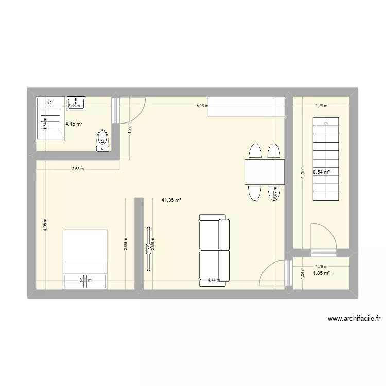 appart 4. Plan de 4  et 56 m²