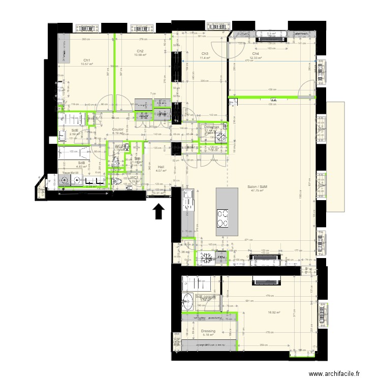 29 crs FR v28 placo. Plan de 44 pièces et 154 m2