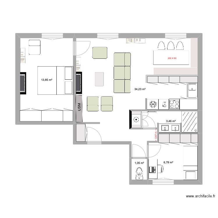 charlot 2. Plan de 6 pièces et 60 m2