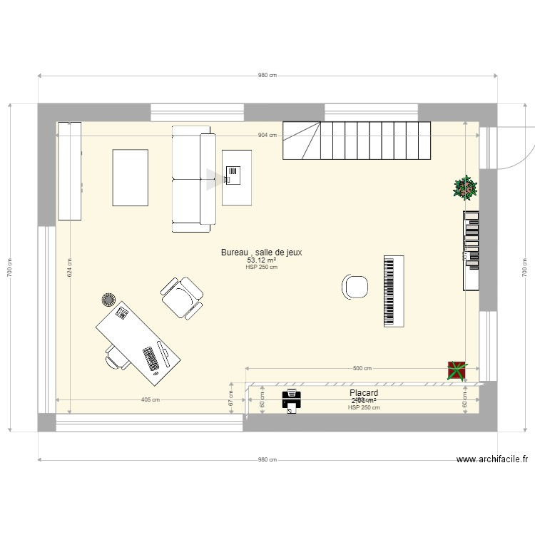 Etage Maison. Plan de 2 pièces et 56 m2