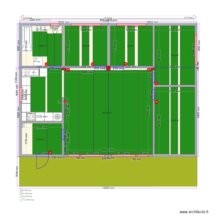 108 Бужаниново Каркас ТП. Plan de 8 pièces et 119 m2