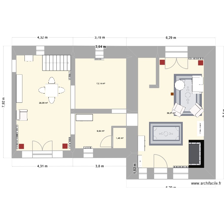 la faye bas. Plan de 5 pièces et 86 m2