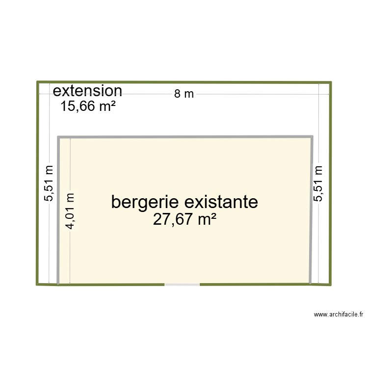 bergerie extention 3. Plan de 2 pièces et 43 m2