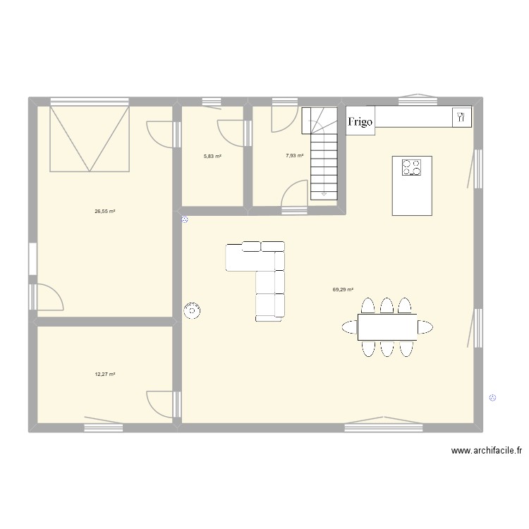 rdc. Plan de 5 pièces et 122 m2