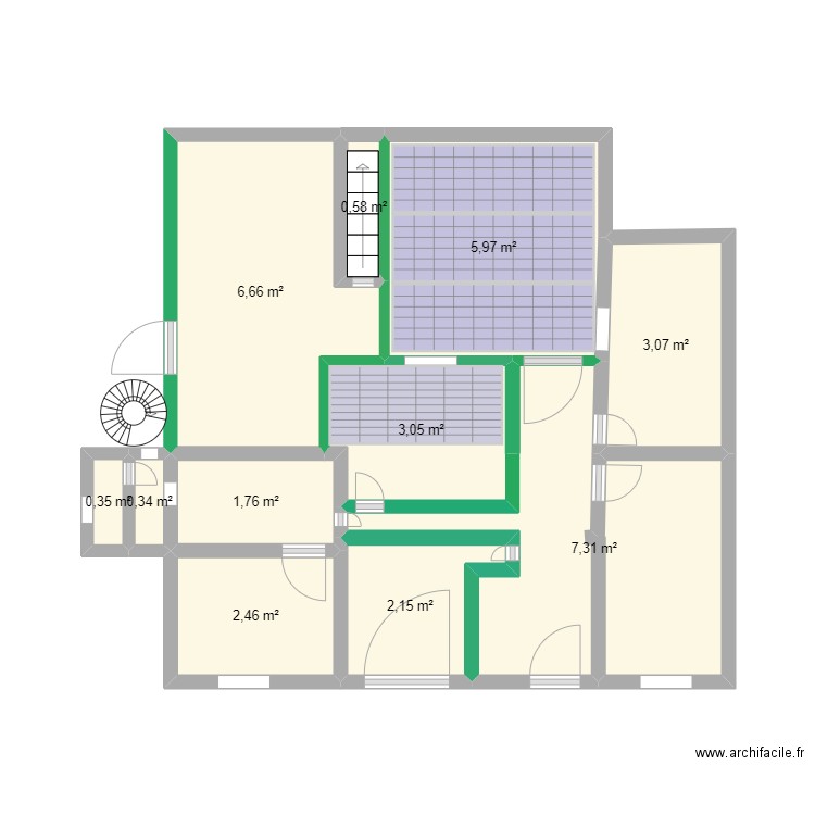 Darna-!F. Plan de 11 pièces et 34 m2