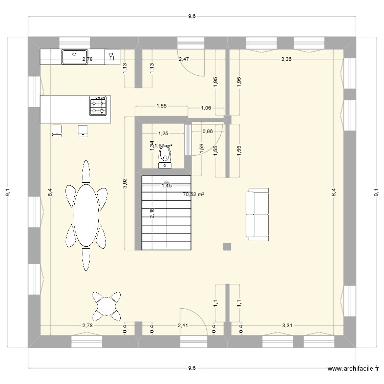 Cours Kaluzny 3. Plan de 2 pièces et 72 m2