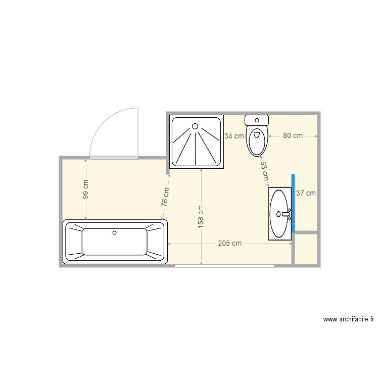 CARRE. Plan de 2 pièces et 9 m2