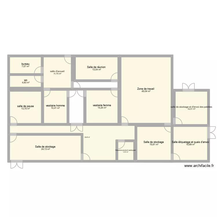 entreprise. Plan de 14 pièces et 221 m²