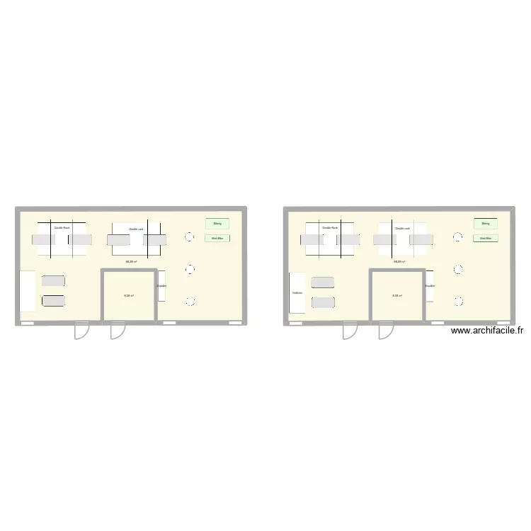 Double half rack. Plan de 4  et 153 m²