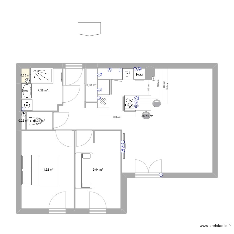 mamie cuisine elec1. Plan de 8 pièces et 64 m2