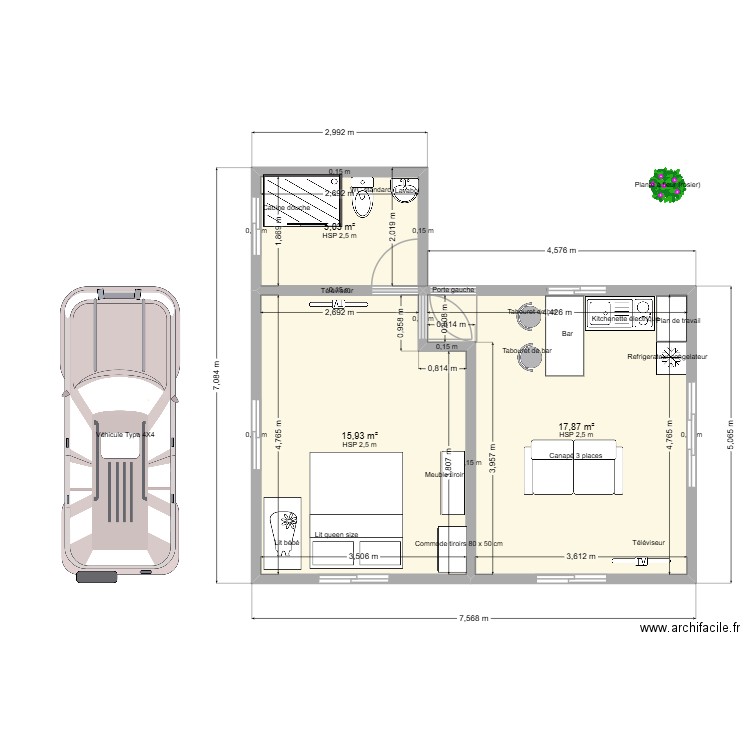 VAITURA PLAN 3 modif. Plan de 3 pièces et 39 m2