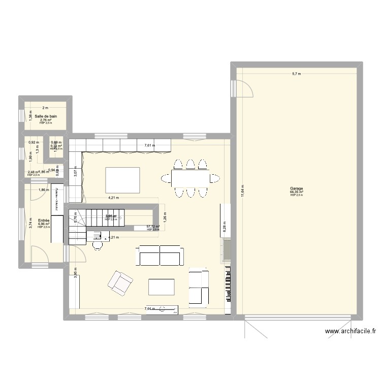 Rez-de chaussée_3_aménagé. Plan de 7 pièces et 140 m2