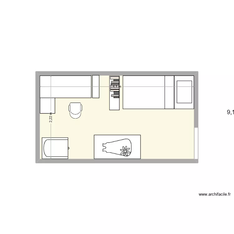 Bureau / bebe. Plan de 1  et 9 m²