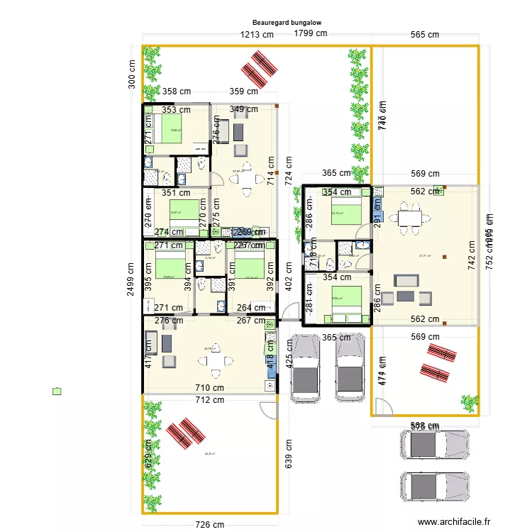 Beauregard bungalow 3 /18m. Plan de 14 pièces et 219 m² Beauregard bungalow 3 /18m. Plan de 14 pièces et 219 m²
